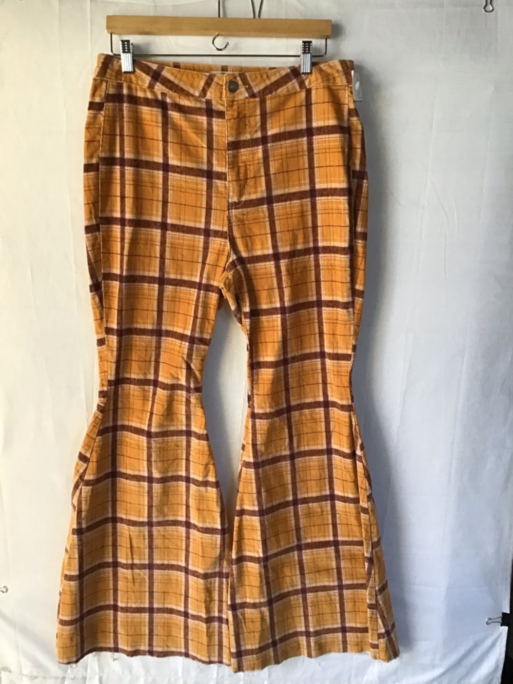 Free People women’s Yellow Plaid Wide Leg Flare Pants Size 32 Retro - Picture 5 of 15